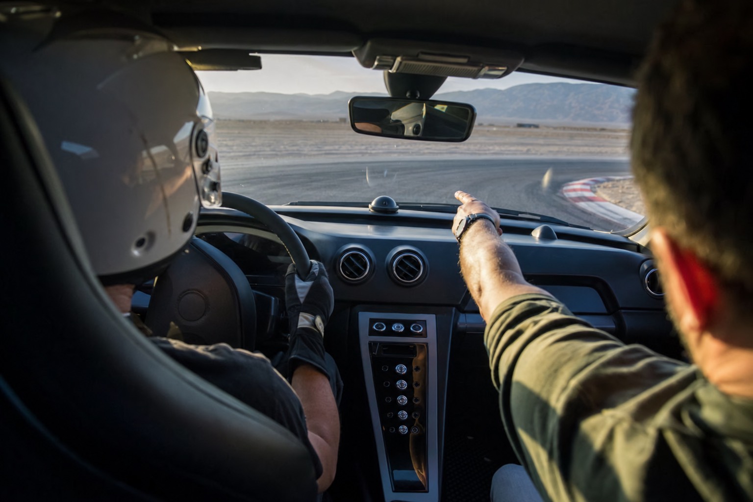 Driver's view from the cockpit of a supercar on the Las Vegas track